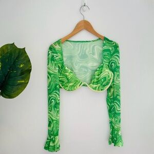 SHEIN | Green Long Sleeve Crop Top Large